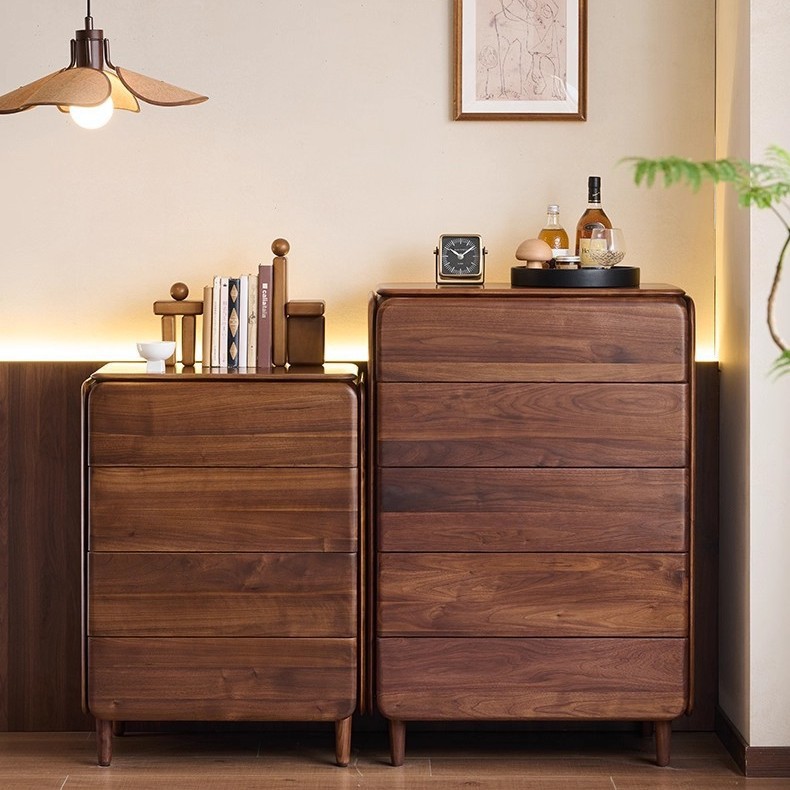 北美黑胡桃木四斗柜五斗柜全实木客厅卧室储物收纳柜复古床尾柜子