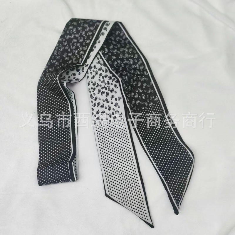 长条法式双面腰果花印花丝巾系脖围巾百搭气质多功能飘带衬衫领巾|undefined