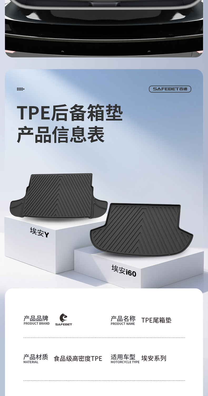 Suitable for GAC Aion UT/UT super RT Y/Y PLUS i60 special TPE car trunk mat