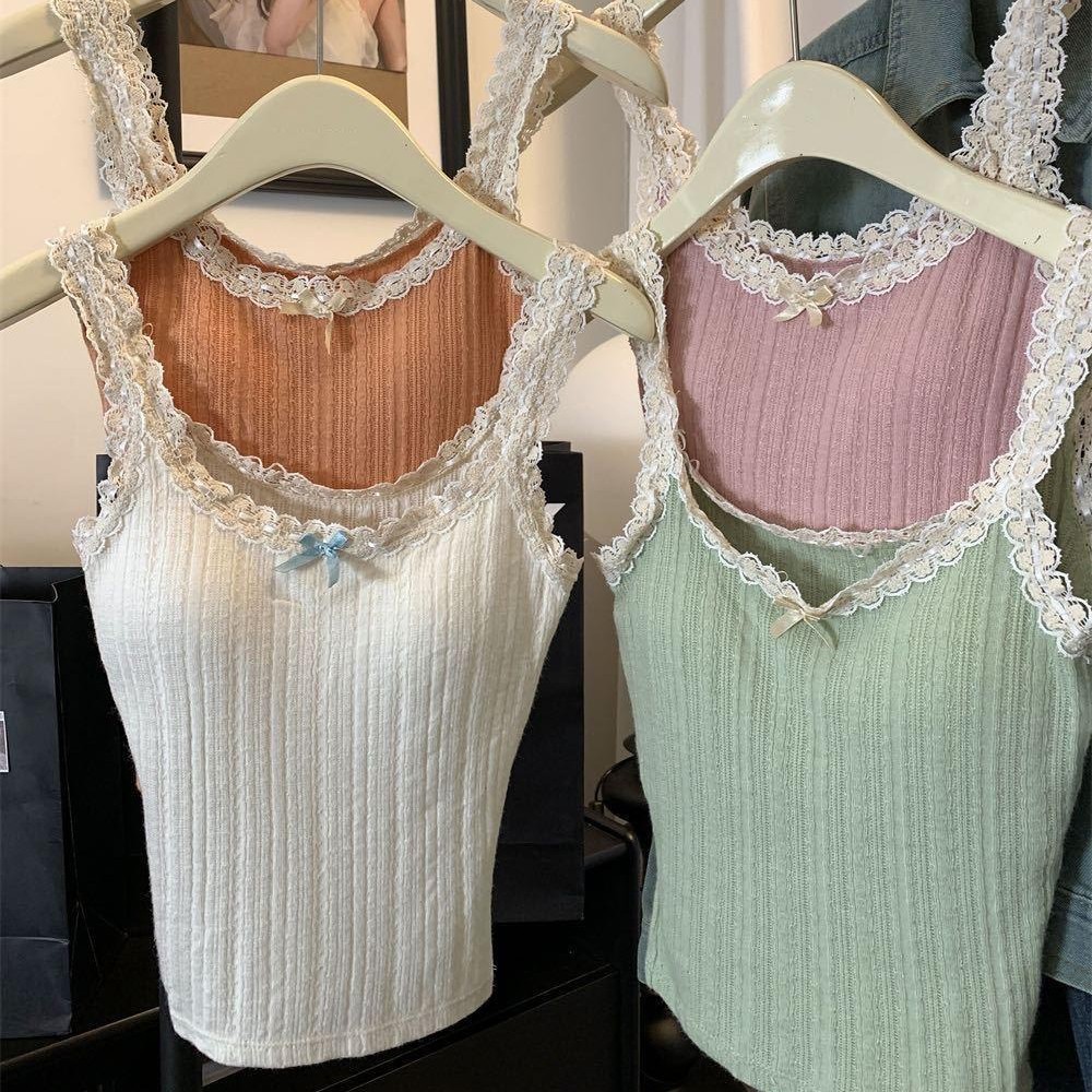 Girly Style All-match White Design Sense Camisole Summer Pure Wants Bow Inner Base Outer Wear Sleeveless Top