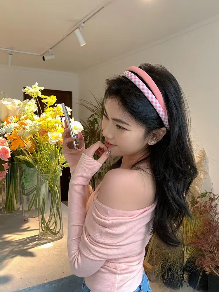 Cabeza de esponja superior de cráneo alto diadema de lavado de cara femenino diadema retro francés de ala ancha de leche color café paquete de cabello de horquilla al por mayor