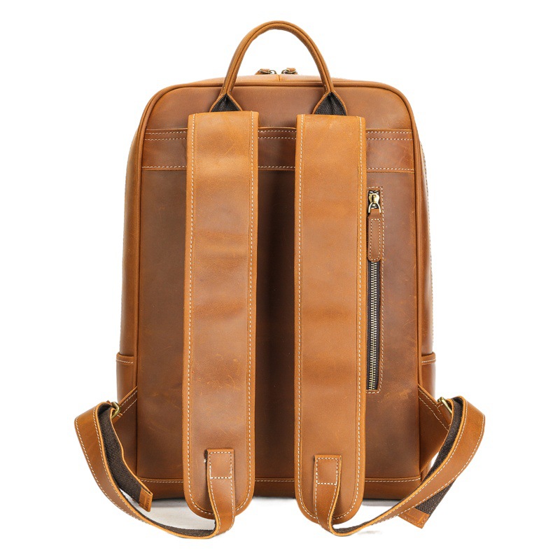 Masiwei Men's Genuine Leather Backpack Cowhide Outdoor Travel Retro School Bag Large Capacity Business Computer Backpack