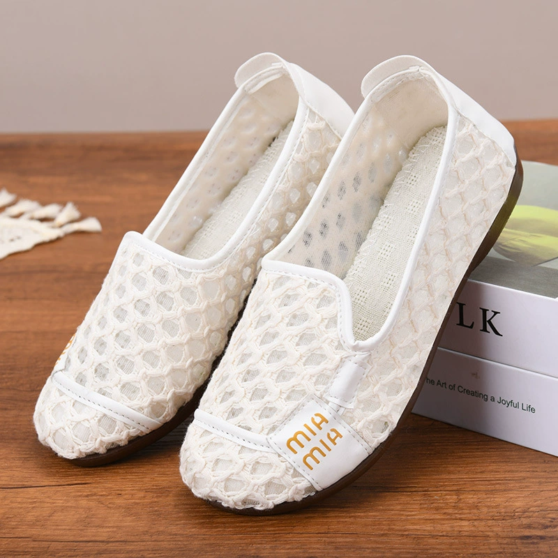 Летние новые стильные вязаные сетчатые сабо для женщин, дышащие нескользящие туфли для мам на мягкой подошве с мягкой поверхностью, туфли с неглубоким носком