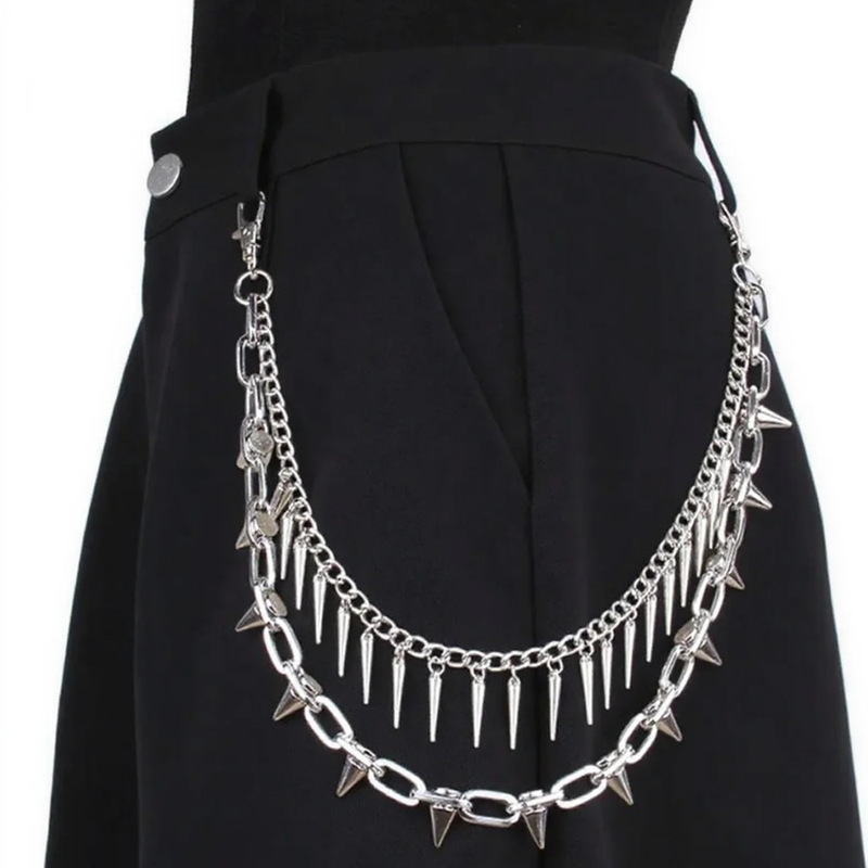 Hip-Hop Trendy Cool Spiked Pants Chain with Multi-Layer Metal Rivets, Fashionable Unisex Jeans Accessory