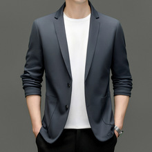 高档秋冬新款西服男时尚修身桑蚕丝单西中青年西装领休闲西装外套