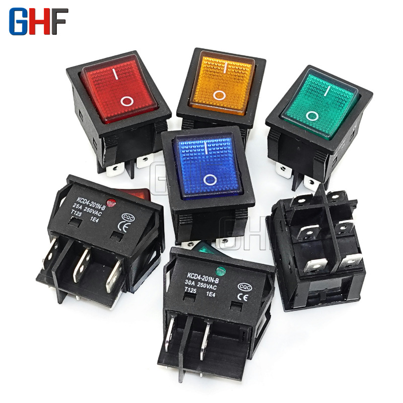 供应4脚2档30A大电流带灯船型开关KCD4 双卡位 切割机电焊机开关