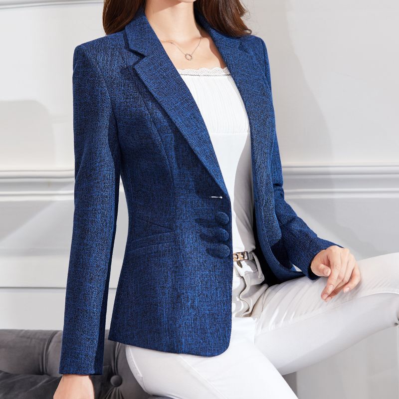 Autumn New Style Small Suit Women's Jacket Two-Color Blended Cotton Fabric Slim Fit Fashionable Versatile Large Size Jacket