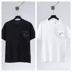 New Version Prada Summer Style Chest Zip Pocket Logo Casual Loose Fit Basic Short Sleeve T-Shirt for Men and Women