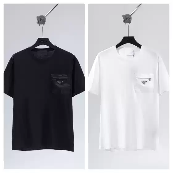 P Brand Latest Summer Zip Pocket Triangle Logo Relaxed Fit Short Sleeve Tee Unisex