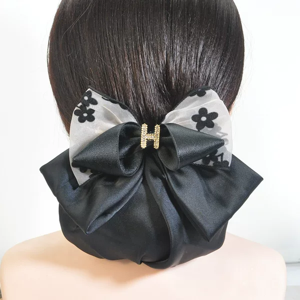 Nurse headdress flower Chanel style bow Bank female hotel work hair net stewardess hair pocket headdress Flower hairpin professional Net