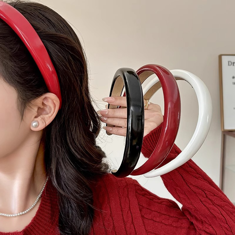 Ancara banda de cabello rojo para niños retro brillante corteza banda de cabello niña alta cabeza de cráneo banda de cabello de presión de cabello