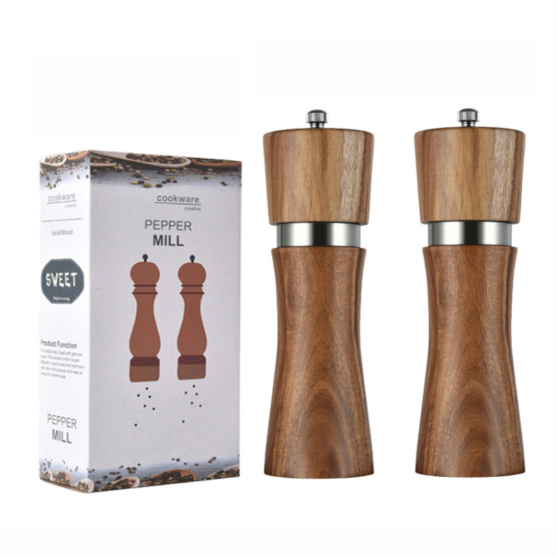 スチールリング研磨器アカシア木材胡椒ミルセラミックコア手动胡椒研磨器bbqバーベキューツールセット|undefined