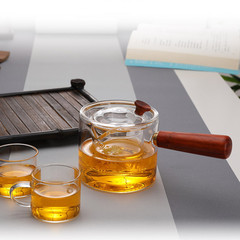 廠家高硼硅玻璃煮茶壺耐高溫蒸茶壺 側木把帶茶漏茶具直覺壺