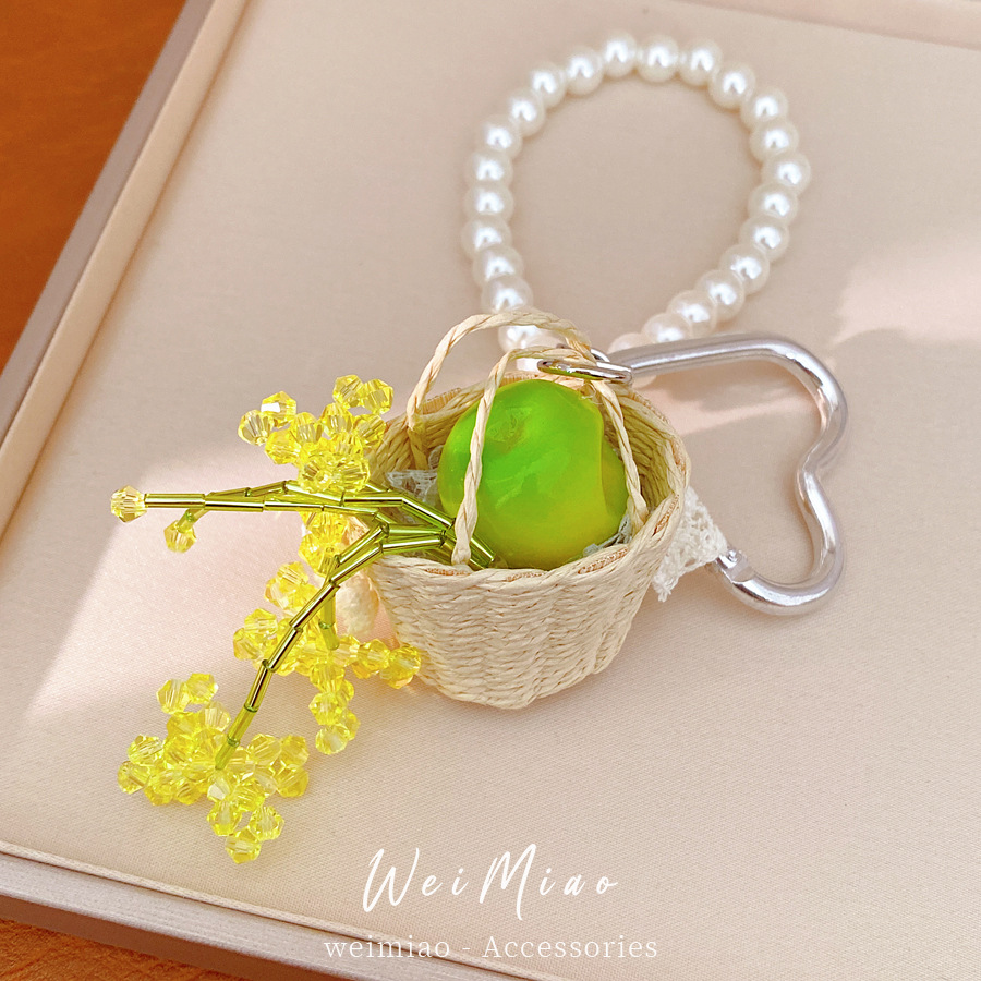 Perlas cuentas de vidrio manzana encaje trenzado canasta colgante simple moda colgante de llaver