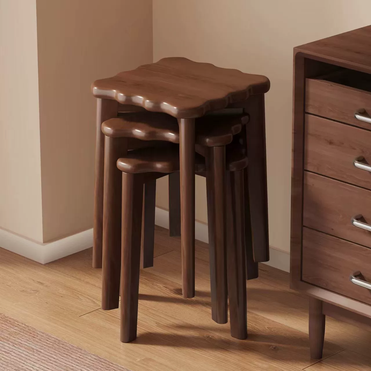 Табурет из массива дерева для домашнего использования, простая мебель, штабелируемая скамейка для гостиной, деревянный низкий табурет, простой современный маленький квадратный табурет для обсуждений.