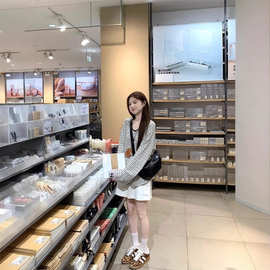 原版色织雪花韩系休闲风黑白条纹长袖t恤女早秋气质宽松慵懒上衣