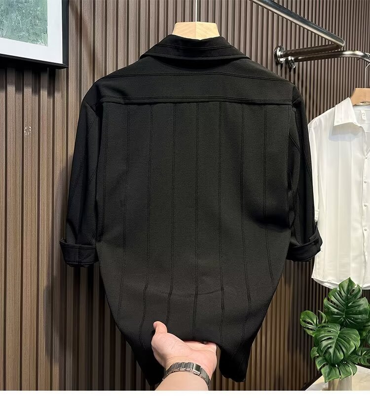 Camicia uomo a maniche corte a righe in misto seta casual_voghion.com