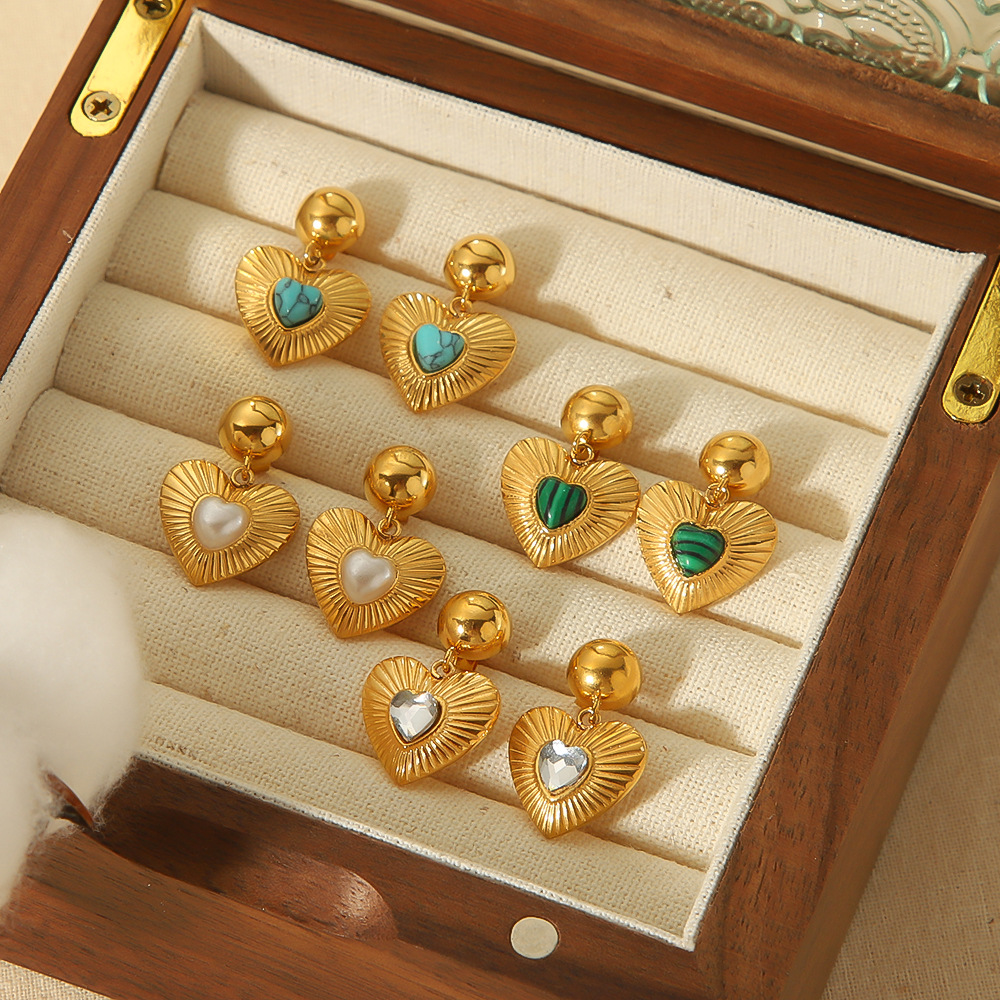 Europeo y americano elegante Internet celebridad de alta calidad pendientes 18K oro acero inoxidable con incrustaciones de circón piedra natural pendientes encantadores para las mujeres al por mayor