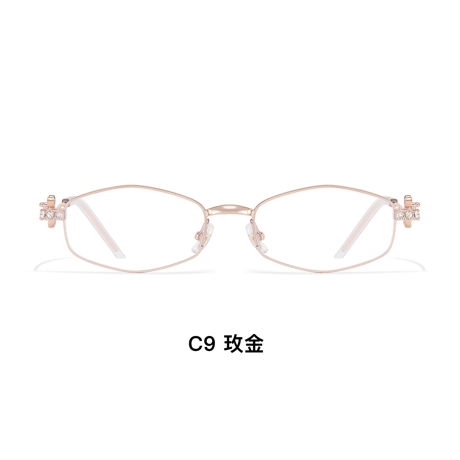 GM joyas con incrustaciones de diamantes, sensación de malla fría, montura de gafas de metal multilateral heterosexual, luz plana, anti-azul, puede equiparse con gafas de miopía, mujer