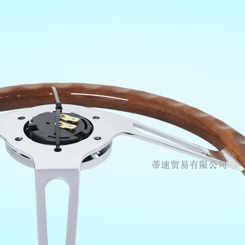Factory direct sales universal car modification 15inch peach wood color steering wheel classic retro 380MM electroplated concave center