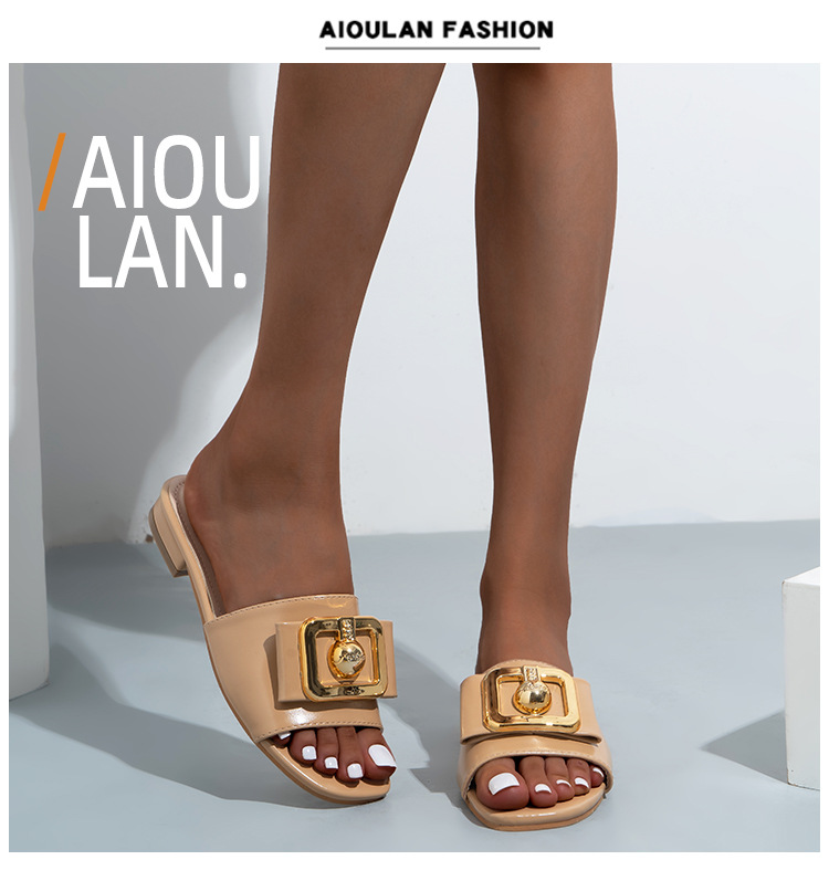 Slides für Mädchen Cross Border Neue Damen-Sandalen mit Metallschnalle und dicken Schuhen_voghion.com