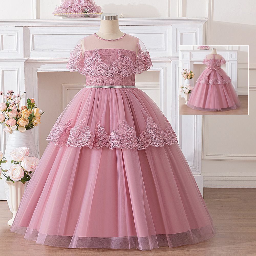 Nuevo vestido de princesa para niños grandes vestido de encaje para niños vestido de niña bordado con cuentas vestido kidsdress