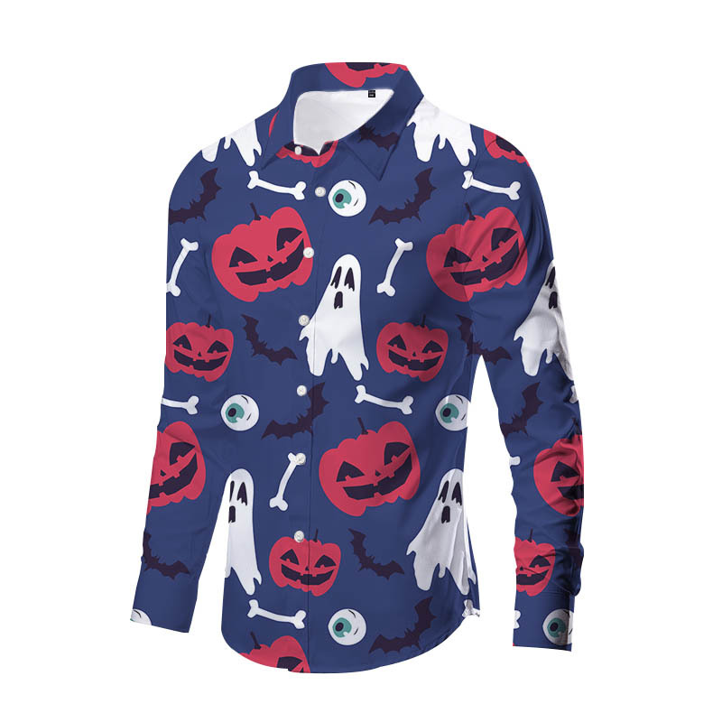 Europa y América nueva transfronteriza más TAMAÑO DE Halloween impreso de horror de los hombres delgados de moda impreso camisa de manga larga top