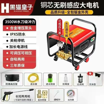New Black Cat 380 Car Washer Magic Tool for Home Use, 220V High-Pressure Water Pump, High-Power Car Washing Water Gun, Commercial Floor Cleaning (Portable car washer) - 3500w-long-and-short-gun-10m-explosion-proof-pipe-copper-connection