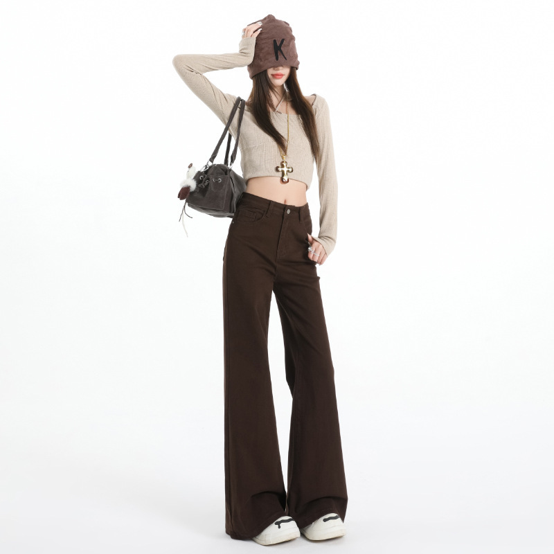 High-waisted, non-tight-fitting, slightly flared women's jeans for autumn and winter, with fleece lining, vintage style, slimming, loose-fitting, bell-bottomed wide-leg pants High-waisted, non-tight-fitting, slightly flared women's jeans for autumn and winter, with fleece lining, vintage style, slimming, loose-fitting, bell-bottomed wide-leg pants