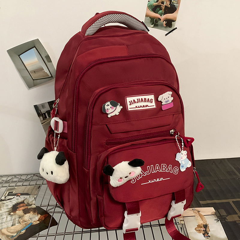 레드 더블 어깨끈, 뱃지 3개 + 블러셔 강아지 + 검은 귀 강아지 펜던트