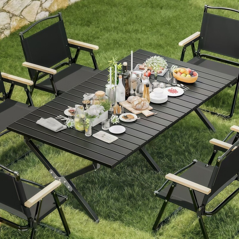 Outdoor Camping Tables and Chairs, Outdoor Picnic Table and Chair Set, Portable Egg Roll Table, Barbecue Stall Camping Equipment
