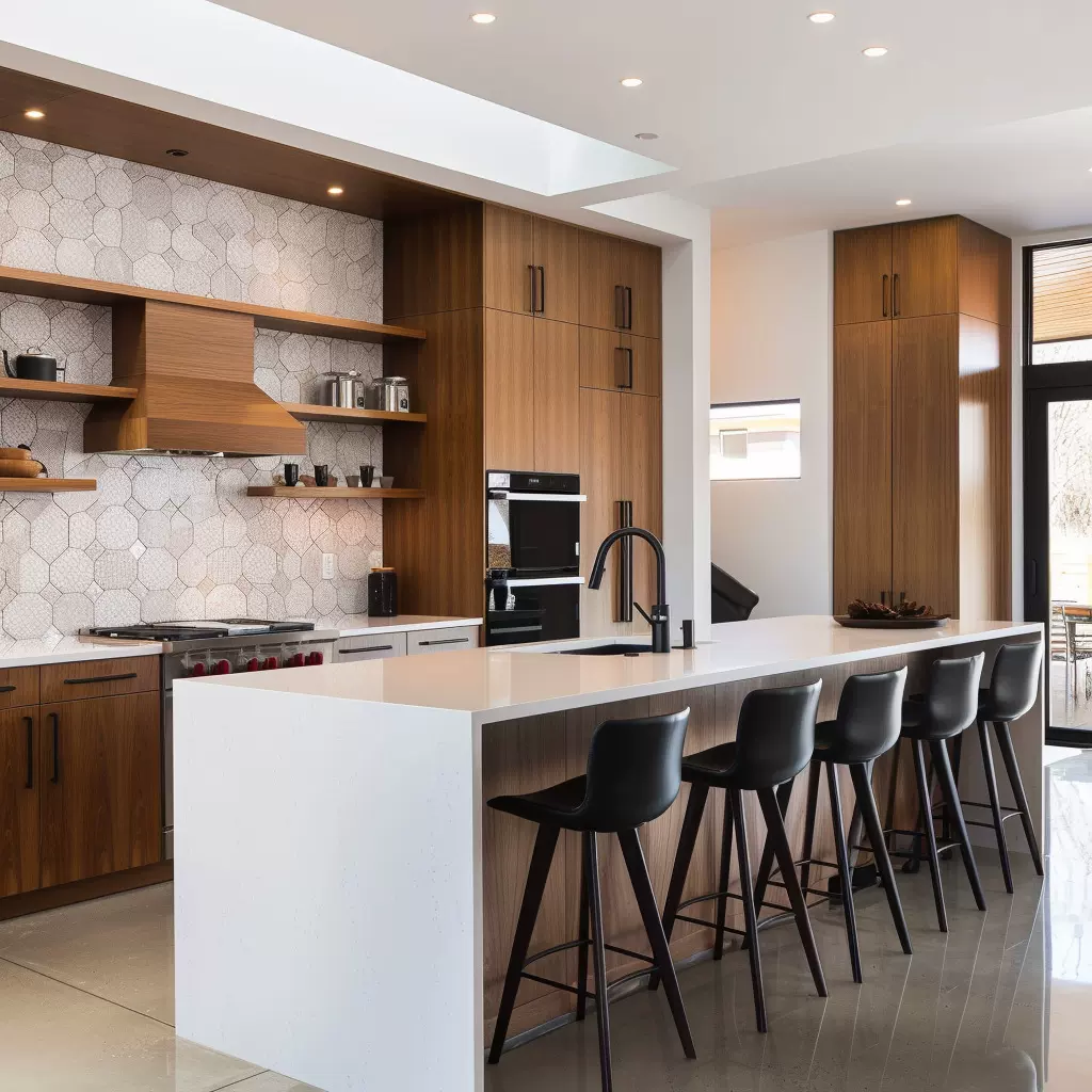 外贸出口全屋家具定 制欧式木纹橱柜整体厨房柜储物壁柜厂家