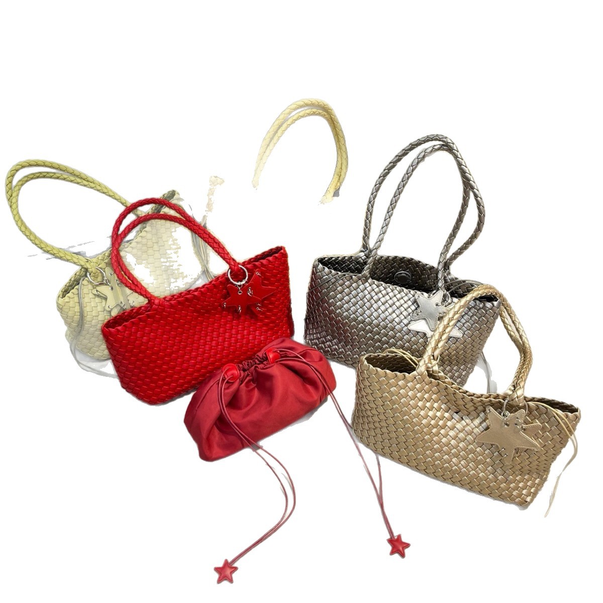 Red Handmade Genuine Leather Woven Tote Bag For Women - Luxury Fashion Commuter Handbag, Large Shoulder Bag - Thumbnail 5