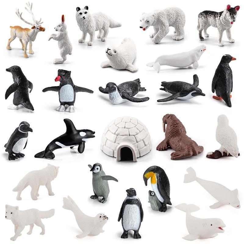 Transfronterizo de exportación simulación pingüino blanco zorro sello ballena Oso Polar Husky Reno modelo animal polar adornos