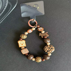 復古豹紋大扁珠M豆串珠手機ccd手機鏈掛繩鏈條相機掛鏈鑰匙扣掛件