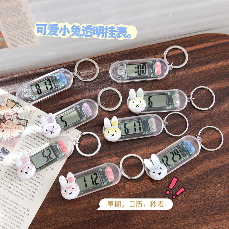 Cartoon Cute Bunny Transparent Small Hanging Watch Portable Keychain Digital Watch Student Study Exam Silent Timetable Cartoon Cute Bunny Transparent Small Hanging Watch Portable Keychain Digital Watch Student Study Exam Silent Timetable