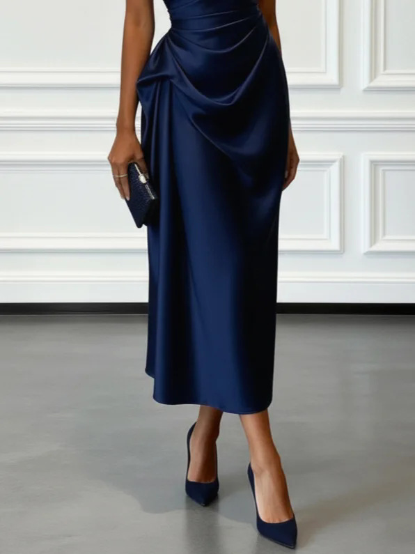 2026 European And American Cross-border Foreign Trade New High-end Satin Pleated Waist-cinching Sleeveless Evening Dress_ecoleips.com
