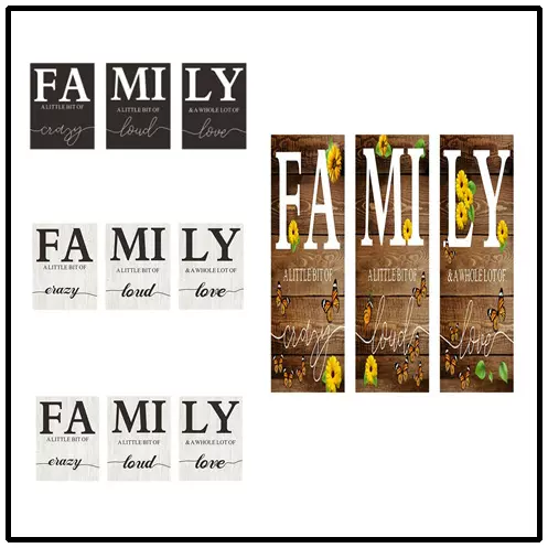 外贸现代简约英文family三联帆布画客厅卧室墙壁装饰画芯挂画