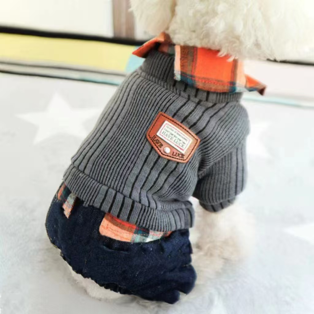 그레이 페이크 칼라 네 다리 코튼 코트