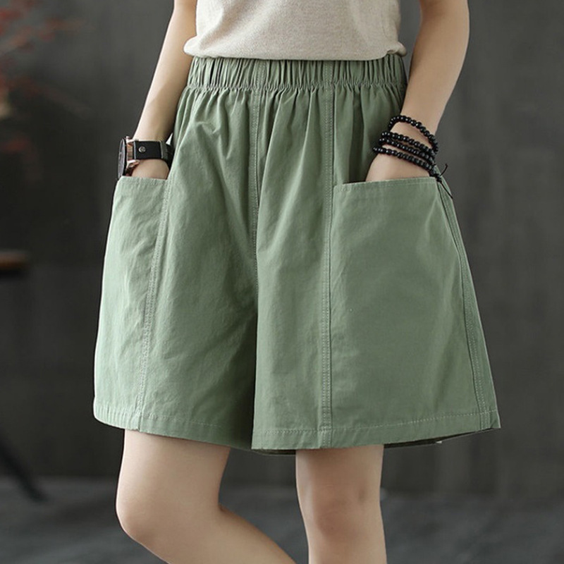 Cross-border New Cotton Wide-leg Shorts Women's Summer Loose Plus Size Slimming All-match Straight Casual Five-point Trendy Mid-length Pants