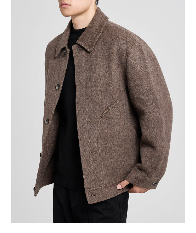 Áo khoác len nam hai mặt chất liệu merino, kiểu dáng handmade, phong cách mới — màu đen chi tiết 19