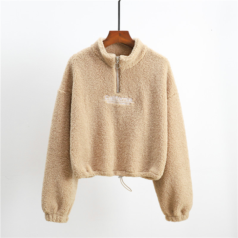 Vêtements pour femmes Pull court en polaire d'agneau Real Shot_voghion.com