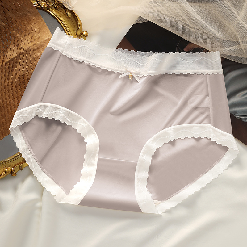 7A pantalones de seda de hielo antibacterianos de estilo puro, bragas transparentes, sueltas, cómodas y transpirables con bordes de encaje para niñas, refrescantes