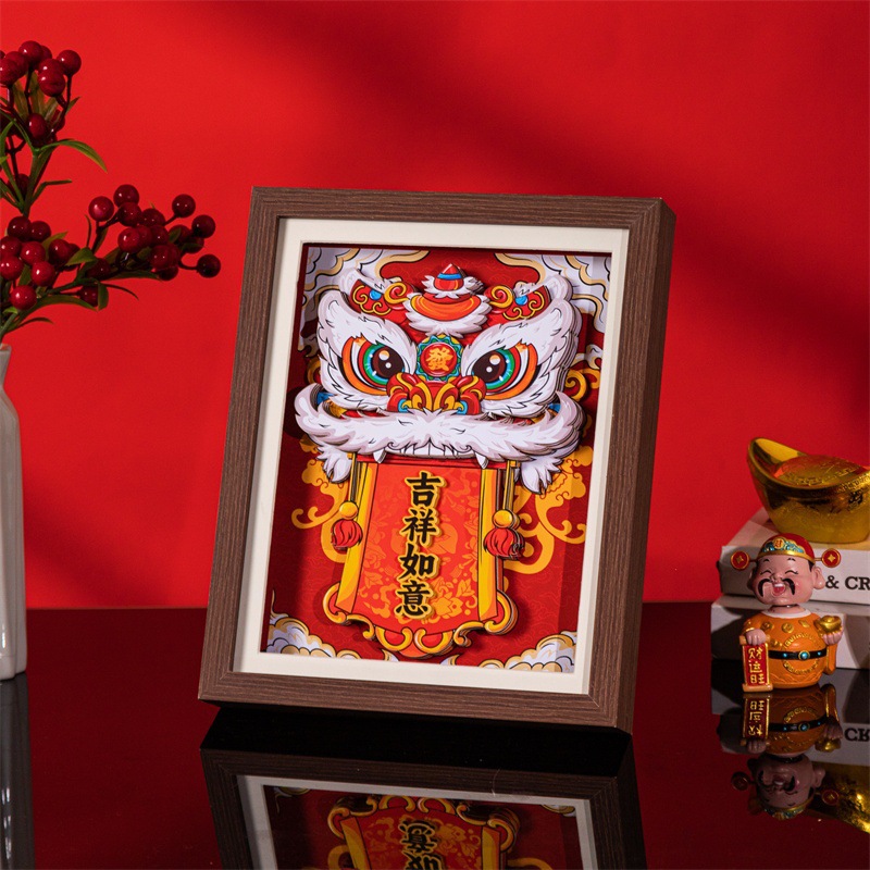 Lion 3D Decorative Painting National Fashion Gift Wenchuang Paper-cut Carving Advanced Ornaments Chinese Characteristic Gift