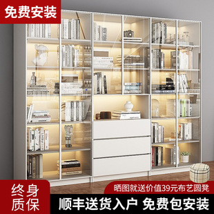 ft light luxury white bookcase with glass door floor-standing simple modern custom living room storage cabinet solid wood hand exhibition