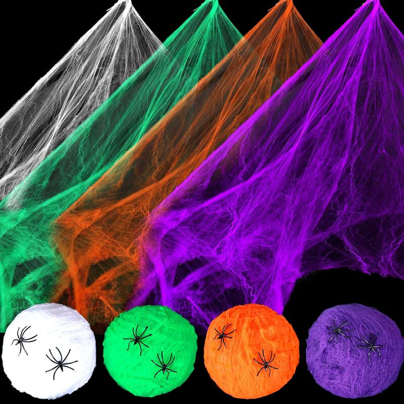 Halloween Colorful Spider Cotton Decorations, Realistic Spiders, Black and White Spider Webs, Spooky Festival Atmosphere, Yard Lawn Decoration Props