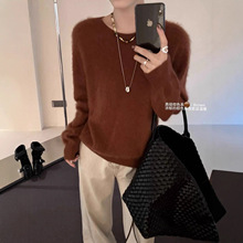 韩系慵懒风软糯拉毛羊毛毛衣女2025秋冬季新款宽松显瘦百搭针织衫