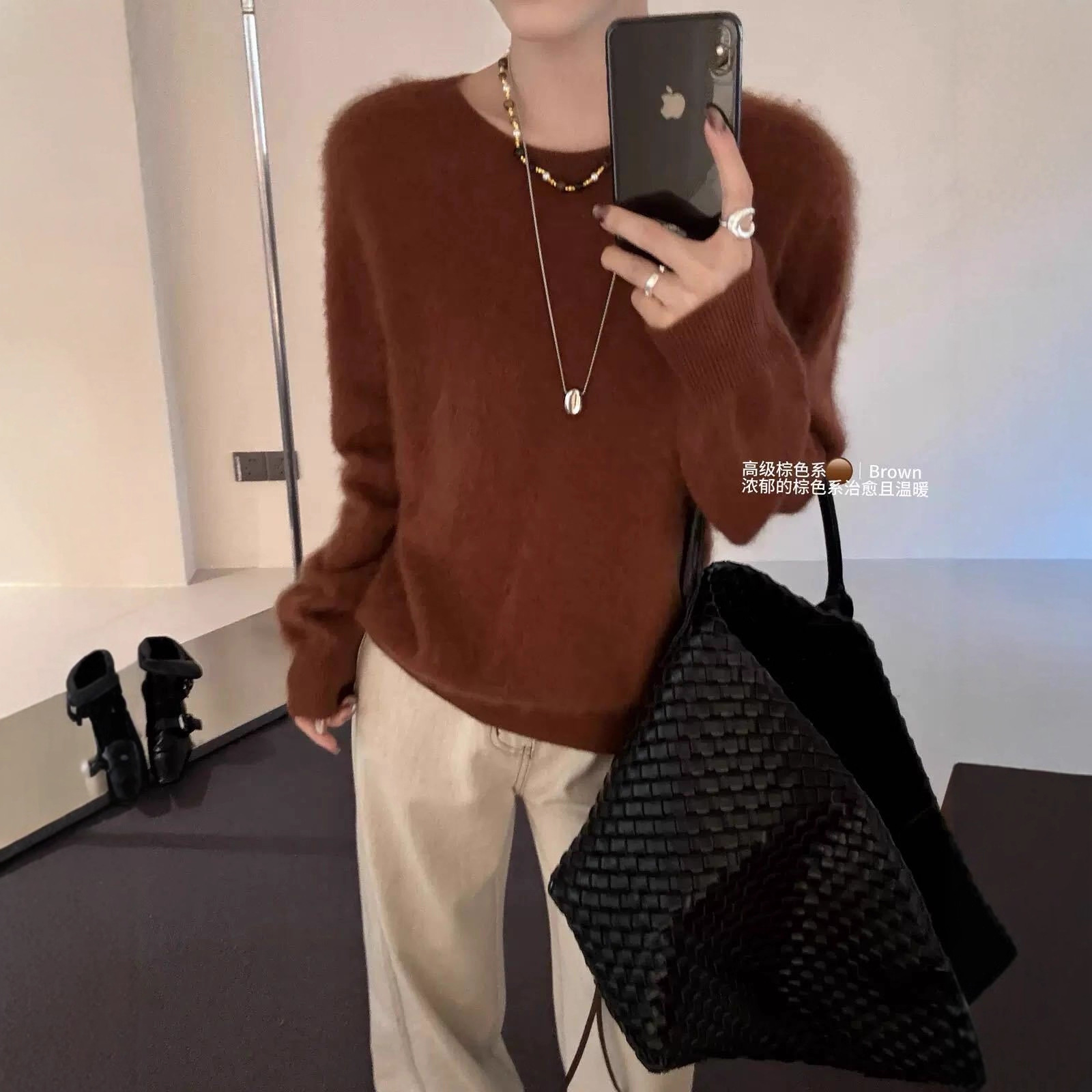 韩系慵懒风软糯拉毛羊毛毛衣女2025秋冬季新款宽松显瘦百搭针织衫