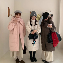 红领巾系带羽绒服女长款2025冬季高级感连帽白鸭绒加厚羽绒外套