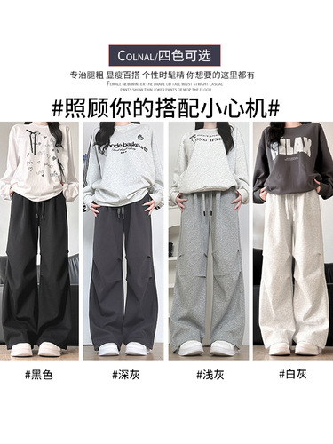 Women's Spring/Autumn 2025 New Style Straight Leg Loose Sweatpants Casual Skorty Wide Leg Work Pants in American Gray